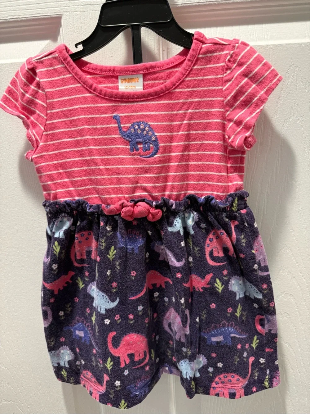 Gymboree Pink Striped Top with Navy Dino Skirt Dress